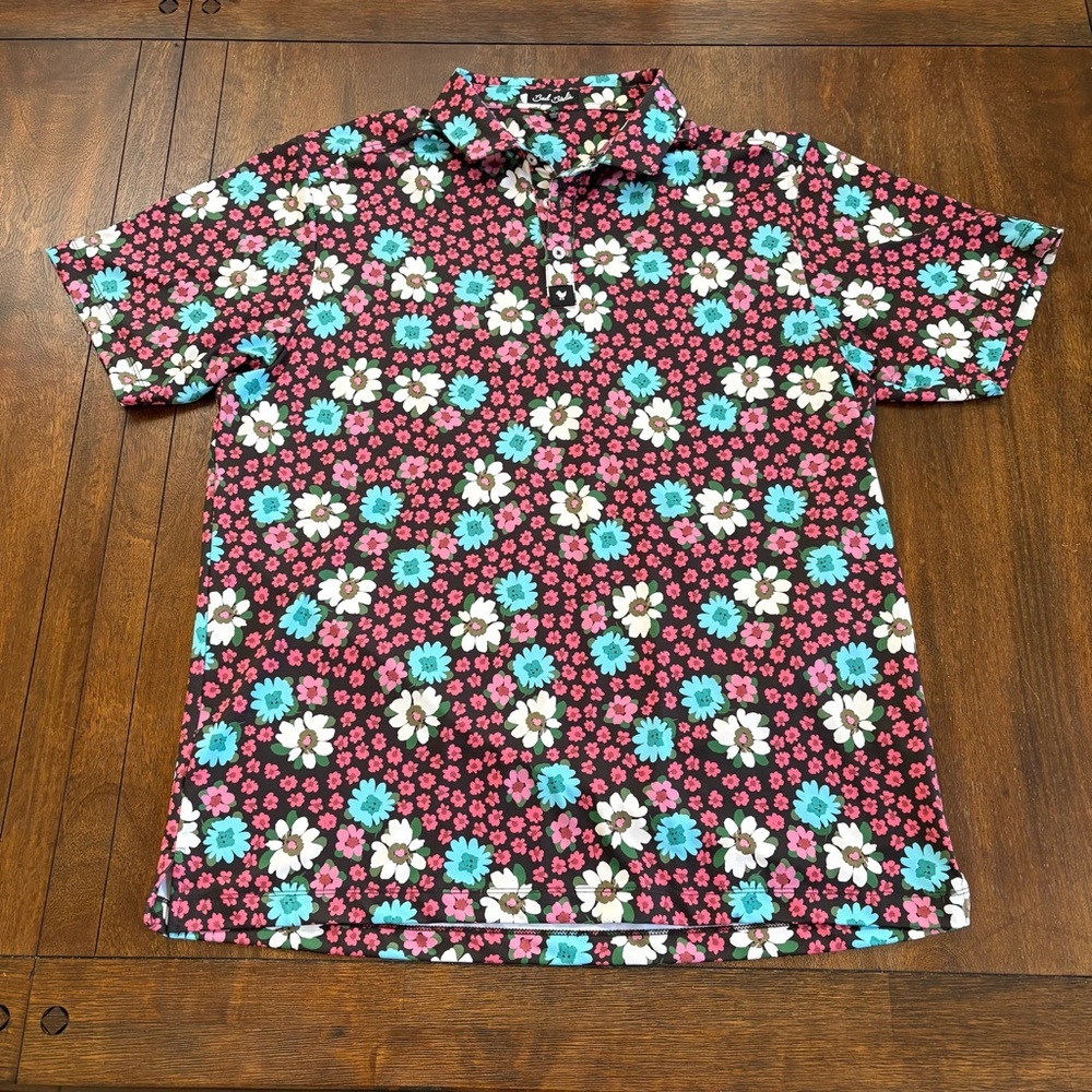 Bad Birdie Polo SS Shirt Black Floral Performance Golf Stretch Men XLarge